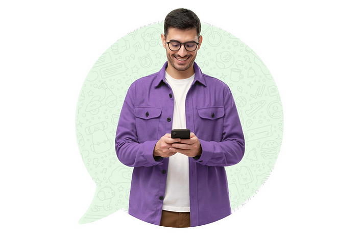 WhatsApp speech bubble of a happy WhatsApp Marketing user who uses the system for the 24/7 automated chat features.